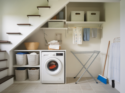 Comment transformer un placard sous escalier en buanderie fonctionnelle sans ajout d'électricité